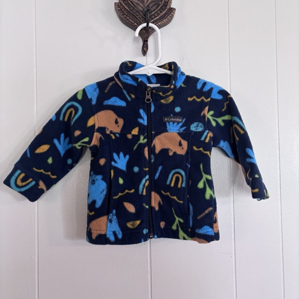 Columbia Fleece Jacket‎ Buffalo Bear Mountain Print Blue Baby 6-12 Months
